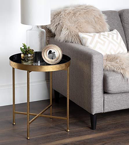 Kate and Laurel Celia Metal Foldable Round Accent Table, 18.25" x 18.25" x 22", Black Surface and Gold Frame, Modern Minimalist Design and Detachable Magnetic Tabletop - color: Gold/Black