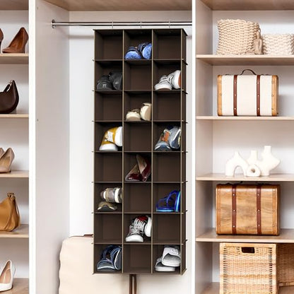 Simple Houseware 24 Section Shelves Hanging Shoes Organizer Holder for Closet, Brown - color: Brown