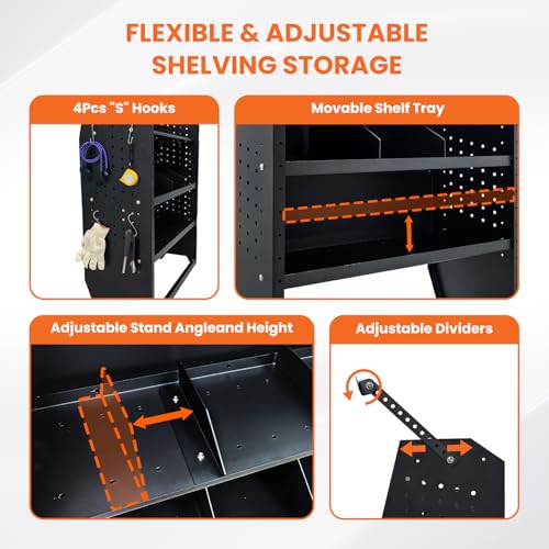 Black Steel Cargo Van Shelving Storage System Adjustable Height Fit for Ford Transit Connect 2014+, Ram Promaster City, Chevy City Express, Nissan NV200 32" W x 43" H x 13" D - size: 32" W x 43" H x 13" D