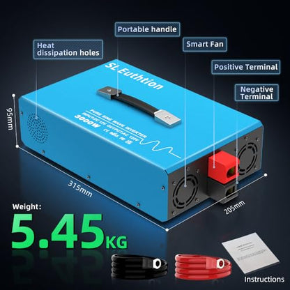3000W Pure Sine Wave Power Inverte rvoice Control AI Voice Assistant Support English 24V to 120V 60HZ with LCD Display, USB Port, for Car Home Laptop Truck - size: 3000W-24V