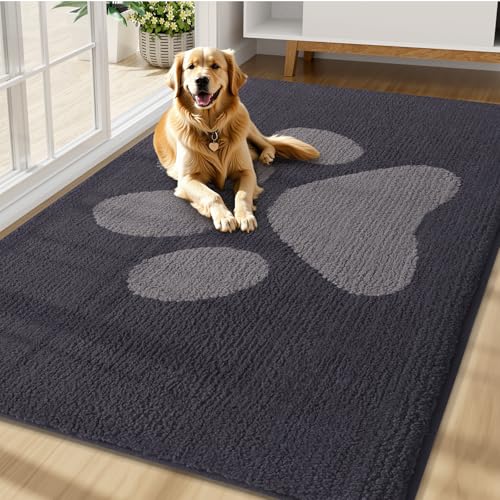 Buganda Dog Door Mat for Muddy Paws, Absorbent Dirt Trapper Non Slip Indoor Doormats, Washable Low-Profile Mat for Mud Dogs, Entryway Carpet for Inside Floor (70x47 Inches, Dark Grey) - color: Dark Grey, size: 70.0"l X 47.0"w X 0.6"th