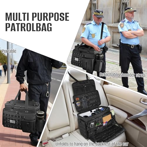 LIWSHWZ Patrol Bag Law Enforcement,Police Gear Bag for Car Front Seat Organizer with 15.6” Laptop Layer and Cup Holders,Multiple Compartments Police Duty Bags Fit Vehicle Passenger Seat - size: 17.32" L x 9.05" W x 11.4" H