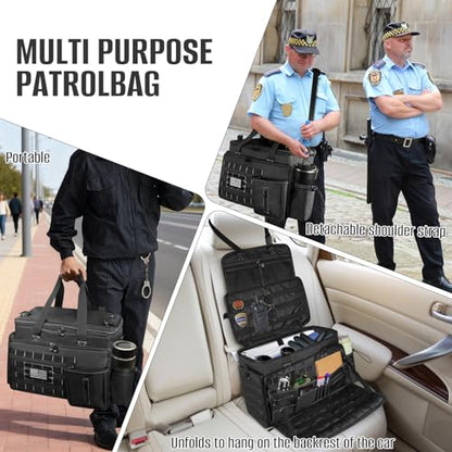 LIWSHWZ Patrol Bag Law Enforcement,Police Gear Bag for Car Front Seat Organizer with 15.6” Laptop Layer and Cup Holders,Multiple Compartments Police Duty Bags Fit Vehicle Passenger Seat - size: 17.32" L x 9.05" W x 11.4" H