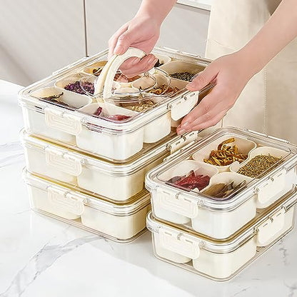 Divided Snackle Box with Handle Food Serving Tray Charcuterie Board with Lid Stackable Fruit&Veggie Container with 8 Small with Removable Boxes for Travel Snack Candy Nuts Spice - size: 1Pack with 8 dividers