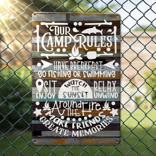 Cool Camping Gifts for Men Camping Rules Metal Tin Sign Rustic Camping Wall Signs for Home Farmhouse Farm Ranch RV Garage Men Cave Decor Camper Gifts 7 x 10.5 Inch - color: Generic11