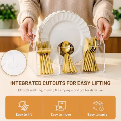 Acrylic Paper Plate Organizer and Dispenser – Plate and Utensil Caddy for Plates, Cups, Napkins and Cutlery, Ideal for Kitchen, Parties, Picnics, Weddings, and Outdoor Events - size: Standard(9 x 6 Inch)