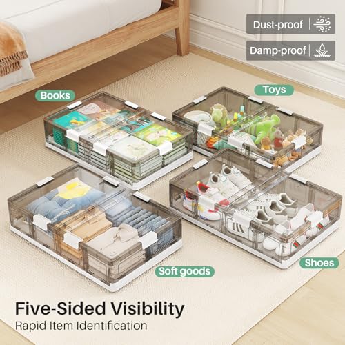 Kitstorack Clear Plastic Under Bed Storage Containers Bins with Lids and 8 Pre-installed Wheels,37.8 Qt, Rolling Foldable Flat Under Bed Organizer Boxes for Clothes Shoes Clothing Bedroom - size: Standard - 1 PACK