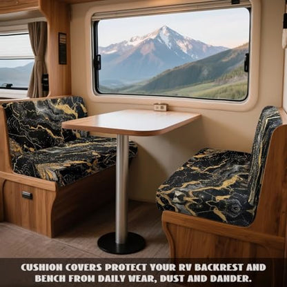 Black Gold Marble Pattern 2 Pcs RV Dinette Cushion Covers Replacement RV Dinette Booth Seats Cover Elastic Sofa Chair Cover Furniture Protector for RV Camper Car Bench - color: Black Gold Marble