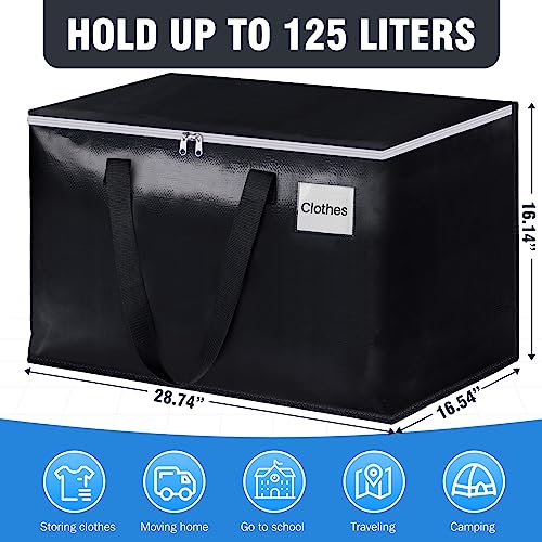 BlissTotes Moving Bags, Heavy Duty Moving Boxes with Zippers Top and Sturdy Handles, Storage Bags for Space Saving and Packing, Collapsible Moving Supplies, Storage Totes (125L, 6-Pack, Black) - size: 125L