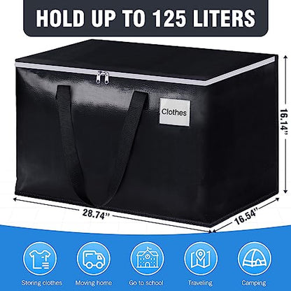 BlissTotes Moving Bags, Heavy Duty Moving Boxes with Zippers Top and Sturdy Handles, Storage Bags for Space Saving and Packing, Collapsible Moving Supplies, Storage Totes (125L, 6-Pack, Black) - size: 125L
