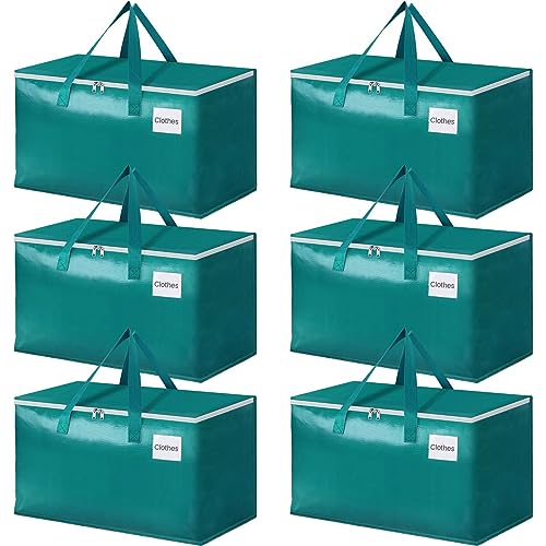 StorageRight Moving Bags-Heavy Duty Moving Boxes, Storage Totes with Zipper, Reinforced Handles and Tag Pocket-Collapsible Moving Supplies for moving, Storage and Travel 93L(Green-6 Pack) - color: Green, size: 6 Pack