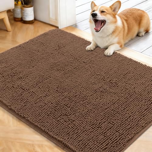 OLANLY Dog Door Mat for Muddy Paws 40x32, Absorbs Moisture and Dirt, Absorbent Non-Slip Washable Doormat, Quick Dry Chenille Mud Mat for Dogs, Entry Indoor Entryway Carpet for Inside Floor, Mocha - color: Mocha, size: 40" X 32"