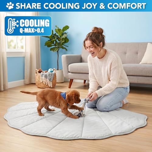 PetAmi Dog Cooling Mat, Sea Shell Shape, Pet Pad with Cooling Nylon & Soft Fleece, Q-Max > 0.4 Reversible All Season Blanket for Dogs & Cats, Medium 40x47 in, Light Grey - color: Light Grey, size: Medium