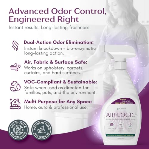 Dual-Action Odor Eliminator Spray 32 Fl Oz, Plant-Based Instant Knockdown & Enzymatic Deodorizer, Neutralizes 16 Odor Sources, Bleach-Free, Fabric & Surface Safe, Lavender Lemon, Pack of 6 - size: 32 Fl Oz (Pack of 6)
