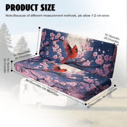 Cardinal Cherry Blossom Pattern 2 Pieces RV Dinette Cushion Covers,Washable Camper Cushion Slipcovers Flannel Sofa Cushions Slipcovers for Travel Trailer Couch for Dogs and Kids - color: Cardinal Cherry Blossom