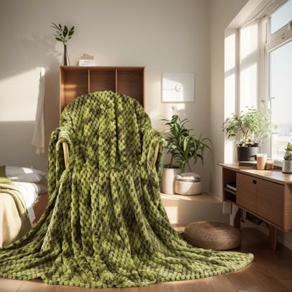 Richave Fleece Throw Blanket,Premium Lightweight Anti-Static 50x60 Inches Travel Size 3D Clouds Stylish Jacquard Throw Blanket for Winter, Tie-dye Olive Green - color: Olive Green, size: Travel (50-Inch-by-61-Inch)