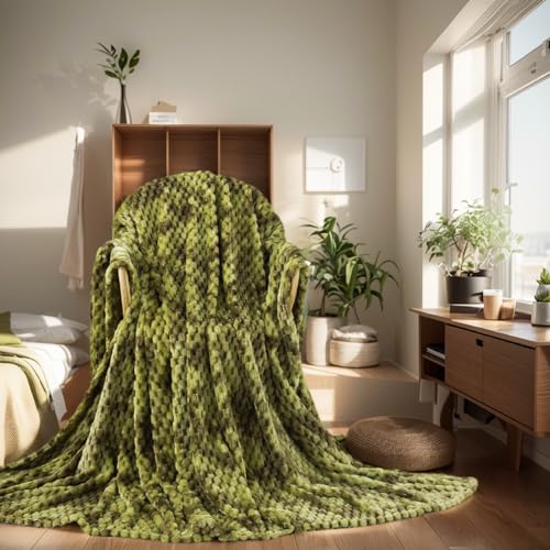 Richave Fleece Throw Blanket,Premium Lightweight Anti-Static 50x60 Inches Travel Size 3D Clouds Stylish Jacquard Throw Blanket for Winter, Tie-dye Olive Green - color: Olive Green, size: Travel (50-Inch-by-61-Inch)