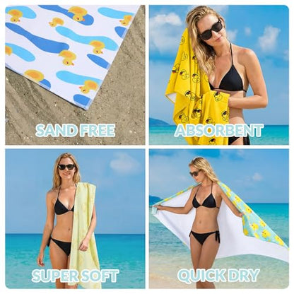 Frienda 4 Pack Microfiber Oversized Lightweight Beach Towel 71x32 in for Women Men Microfiber Quick Dry Sand Free Ocean Coastal Towels for Beach Pool Travel(Little Yellow Duck) - style: Little Yellow Duck