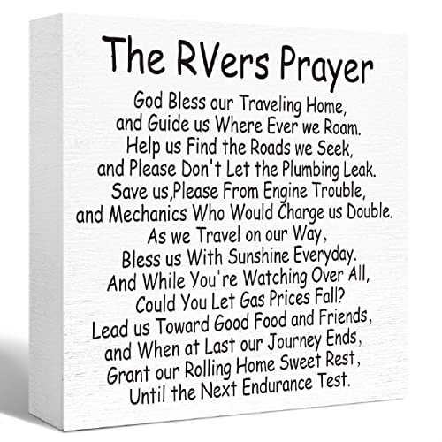 The RV Prayer Sign Wood Block,Funny RV Decor for Camper Inside,Camper Decor for Inside Travel Trailers,Camping Gifts for Campers, 5"L x 5"W x 1"H - color: The RVers Prayer