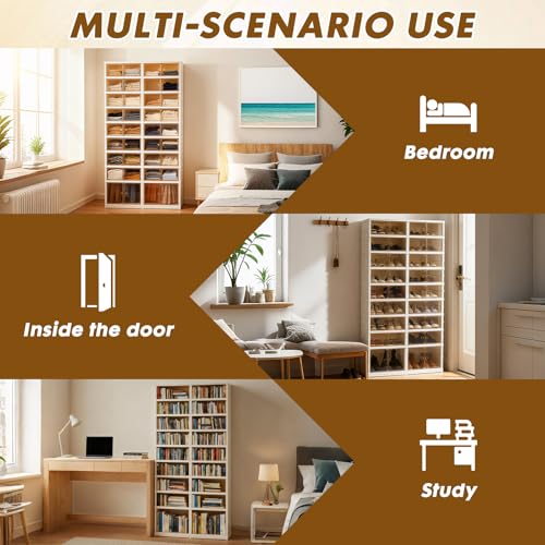 9 Tiers-36 Pairs Folding Shoe Rack Organizer Cabinet with Doors, Large Plastic Collapsible Shoes Shelf, Foldable Shoe Storage Boxes Cabinet, Easy Assembly Shoe Rack For Entryway (9 Tiers-36 Pairs) - size: 9 Tiers-36 Pairs