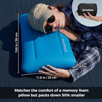 KingCamp Large Camping Pillow, Hybrid Inflatable Pillow with Soft Washable Foam Cover, Quiet Camp Pillow for Side Sleepers, Car Camping, Travel & Backpacking - color: Sky Blue