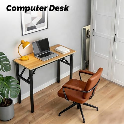 Folding Desk, 39 Inch Foldable Computer Table No Assembly Required,Wood Grain Small Desk for Home Office,Space-Saving Table for Bedroom, Dorm, RV - color: Yellow