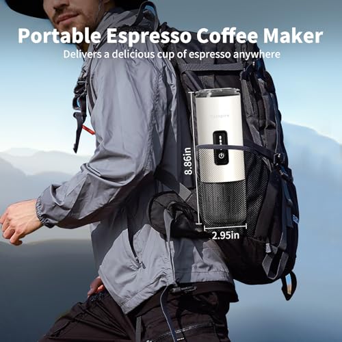 3-in-1 Portable Espresso Maker 20 Bar Self-Heating Stainless Steel Fits Ground Coffee & Nespresso Capsules USB-C Rechargeable for Camping Car Hiking Office - color: White