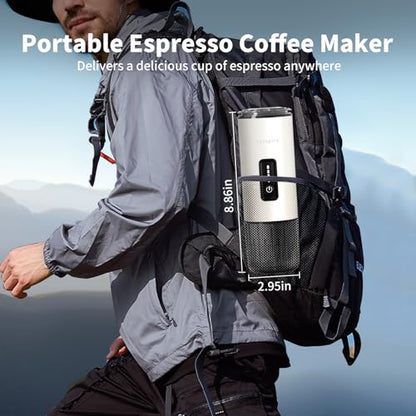 3-in-1 Portable Espresso Maker 20 Bar Self-Heating Stainless Steel Fits Ground Coffee & Nespresso Capsules USB-C Rechargeable for Camping Car Hiking Office - color: White