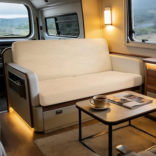 RV Dinette Cushion Covers, 2PCS Leaf RV Couch Cover, Camper Cushion Covers, Camper-rv Sofa Cover for Couch, Bench Seat & Dinette Booth Cushions(Beige White,[39.4" to 49.2"]×[19.7" to 25.6"]) - color: Leaf/Beige White/2pcs