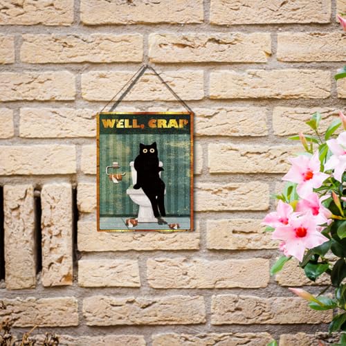 wall-pediments MP 471 Well, Crap Black Cat Toilet Plaque, 6.7 x 10 Inches Hilarious Bathroom Decor - color: Generic 9956