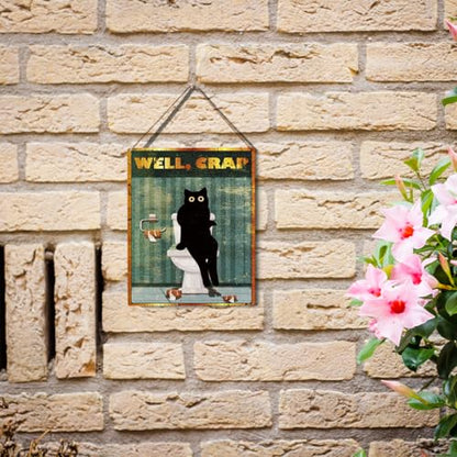 wall-pediments MP 471 Well, Crap Black Cat Toilet Plaque, 6.7 x 10 Inches Hilarious Bathroom Decor - color: Generic 9956