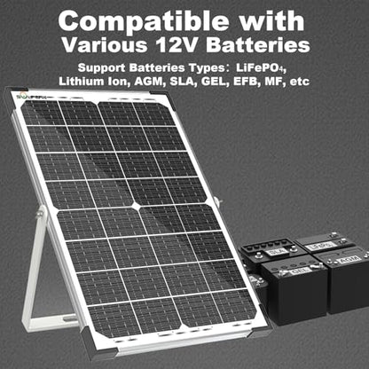 SOLPERK 30W Solar Battery Charger Solar Battery Maintainer + Upgrade 10A MPPT Charge Controller + Adjustable Mount Bracket for Car RV Boat Motorcycle，12V Waterproof Solar Panel Kit Trickle Charging - size: 30W MPPT Kit