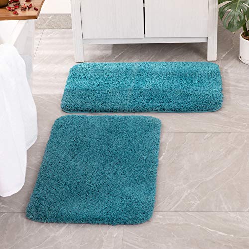 MIULEE Teal Bathroom Rugs Set 2 Piece, Soft Absorbent Microfiber Bath Mat Set, Non Slip Quick Dry Machine Washable Plush Shaggy Bath Rugs for Bathroom Floor, Tub and Shower, 20X30 inches - color: Teal, size: 20''x30''