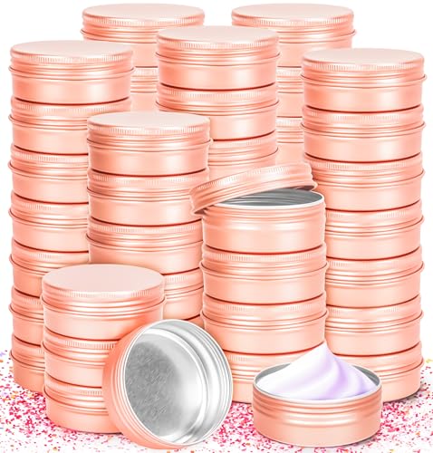 30Pack 2oz Tin Jars, 60ml Metal Tin cans, 2Ounce Aluminum tin can jar Containers with Screw Lid for Lotion Bars, Spices, Salve, Balms, Beard Balm, Toiletries, Creams, Samples, Makeup Cosmetic - color: Rose Gold 30pack