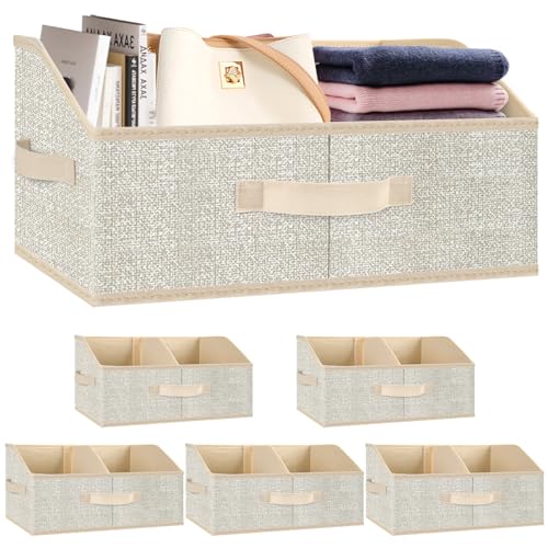 Trapezoid Storage Bins 6 Pack, Closet Organizer Baskets with Divider & Handles,Fabric Shelf Organizers, Collapsible Storage Cubes for Clothes, Towels, Toys - Beige - color: Beige