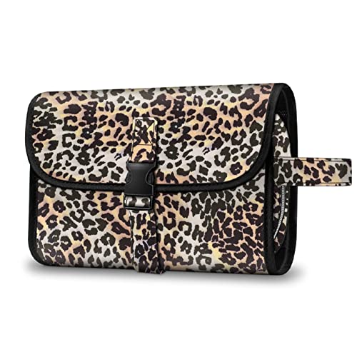 FINTIE Portable Toiletry Cosmetic Travel Bag, Large Water Resistant Hanging Makeup Organizer Storage Pouch Case for Women Girls (Leopard) - color: Leopard