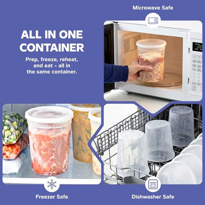 GUSTO [32 oz. - 24 Count Plastic Deli Containers with Lids - Disposable Food Storage Containers With Airtight Lids, Ideal for Soups, Stews, and Meal Prep - size: 32 oz