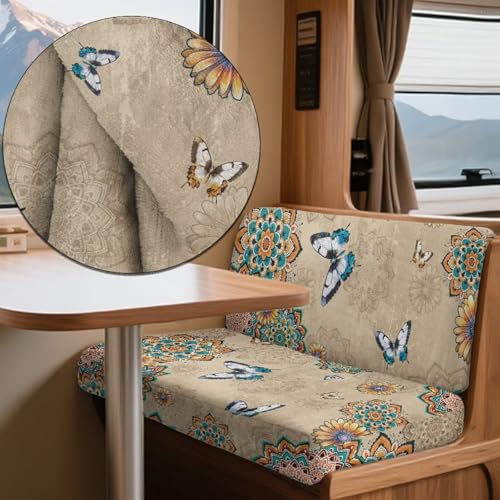 Boho Mandala Butterfly Pattern 2 Pcs RV Dinette Cushion Covers Anti-Slip Camper Cushion Slipcover Pet-Friendly RV Couch Cover Sofa Slipover for Travel Trailer Couch - color: Boho Mandala Butterfly