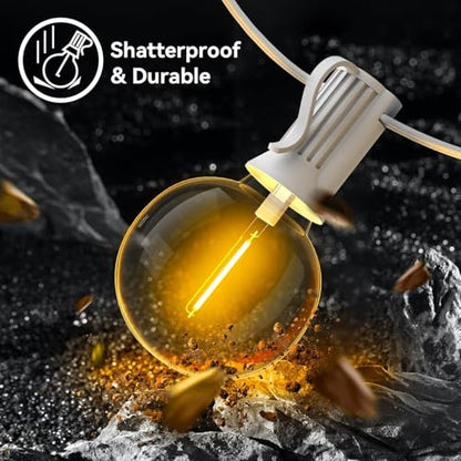 100FT 2Pack Outdoor String Lights LED Outside Waterproof Patio Lights Backyard Heavy-Duty Shatterproof Plastic G40 Bulbs Connectable Globe Light Decor Yard Café Exterior White Wire - size: 100FT-White