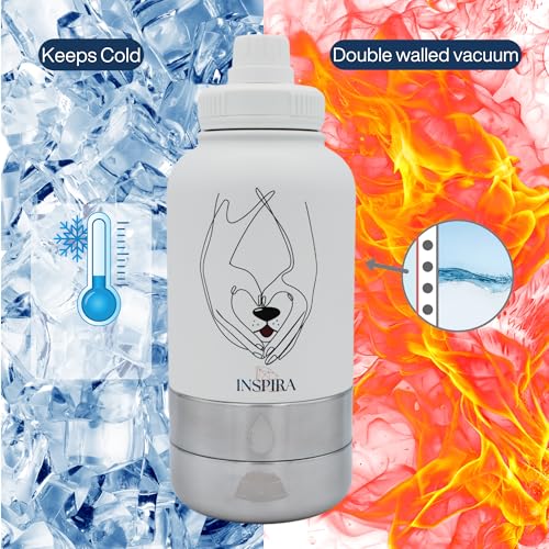 INSIPRA 32oz Dog Water Bottle with Food & Water Bowls – 3-in-1 Portable Pet Travel Bottle with Magnetic Phone Holder, Leakproof, BPA Free, Insulated - color: WHITE