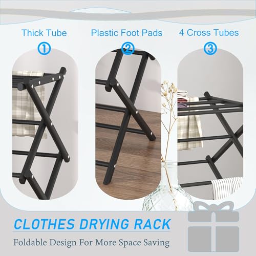 Household Indoor Folding Clothes Drying Rack, Dry Laundry and Hang Clothes,Towel Rack (Black) - color: Black