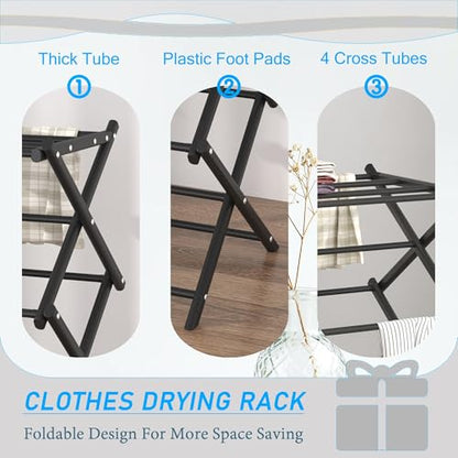 Household Indoor Folding Clothes Drying Rack, Dry Laundry and Hang Clothes,Towel Rack (Black) - color: Black