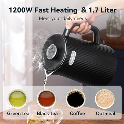 Nueve&Five 1.7L (57oz) Large Electric Kettle Perfect for 7+Cups of Tea and Coffee,2 quarts Double Wall Big Electric Tea Kettle,Auto Shut Off,1200W Hot Water Kettle Electric-Black - color: Black