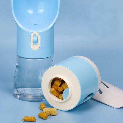 Cherry Pink 4-in-1 Portable Dog Water Dispenser+Food Storage+Built-in Poop Bag Holder+Scoop | 258ml Water & 220ml Food Capacity | Leakproof | Food-Grade ABS Material.