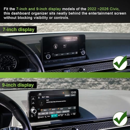 HGWEI Center Console Dash Organizer Compatible with 2022-2026 Honda Civic Accessories, Dashboard Storage Tray Sunglasses Holder for Both 7-inch and 9-inch Screen