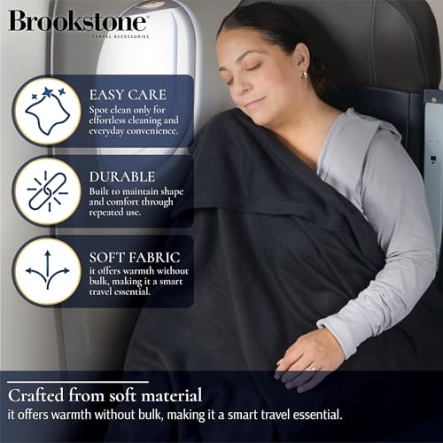 Brookstone Travel Blanket - 2-in-1 Super Soft Lightweight Throw Blanket with Carrying Pouch, Airplane & Car Travel Essentials, Black - color: Black