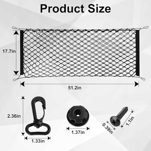 Cargo Net, Premium Dual-Layer Nylon Cargo Net for SUV, Automotive Exterior Accessories, Adjustable Elastic Trunk Net with Hook, Car Accessories for SUV, Truck, Pickup(51.2x17.7 Inch) - size: 51.2x17.7 Inch