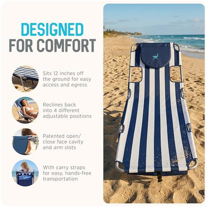 Ostrich the Backpack Chaise Lounge, Folding & Reclining Outdoor Beach Chaise Lounger Chair for Lawn, Pool, Patio, Garden, and Yard, Blue Stripe - color: Striped, style: Backpack Chaise