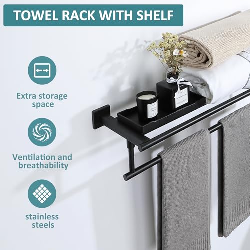 Alise 16 Inch Towel Racks for Bathroom, Towel Rack Wall Mounted with Tower Bars, SUS 304 Stainless Steel Bathroom Shelf, Heavy Duty Hand Towel Holder (Matte Black) - color: Matte Black, size: 16-Inch