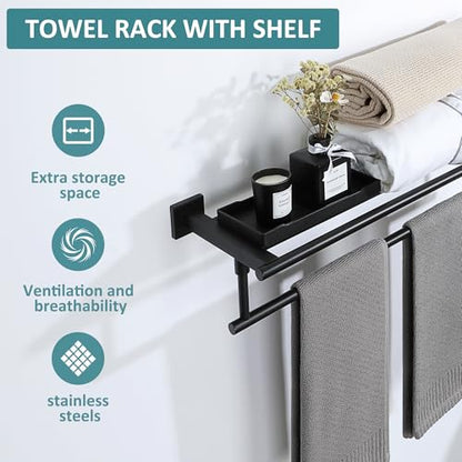 Alise 16 Inch Towel Racks for Bathroom, Towel Rack Wall Mounted with Tower Bars, SUS 304 Stainless Steel Bathroom Shelf, Heavy Duty Hand Towel Holder (Matte Black) - color: Matte Black, size: 16-Inch